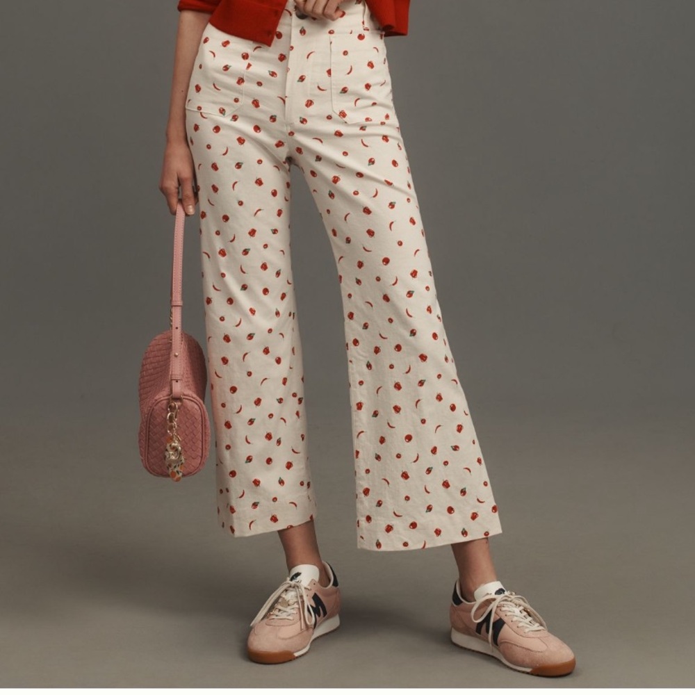 NWT Maeve the colette printed linen blend crop wide leg pants